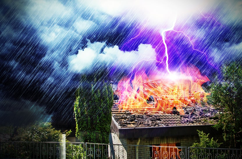 Lightning strike in a house